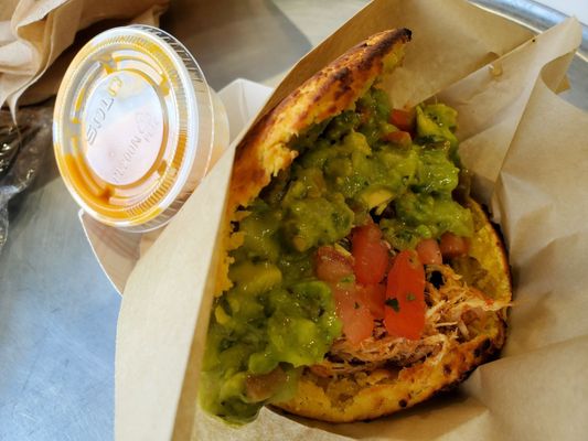 Shredded Chicken Arepa w/ Guasaca