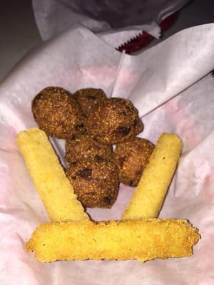 Regular hush puppies and jalapeño stick hush puppies.