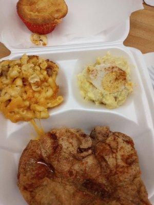 Fried pork chop with Mac & cheese & potato salad