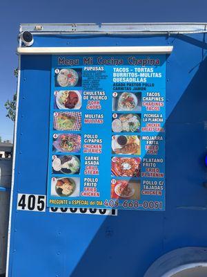 Our food menu posted on the truck