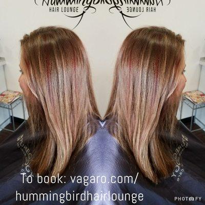 Blonde and red highlight/low light on natural brown hair