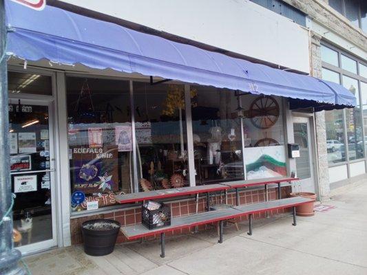 The purple awning is above our store