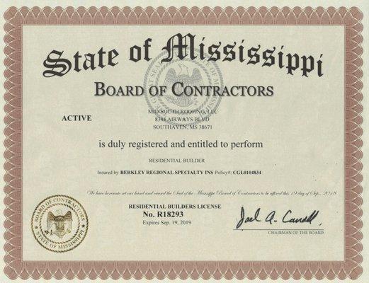 We are a licensed contractor.