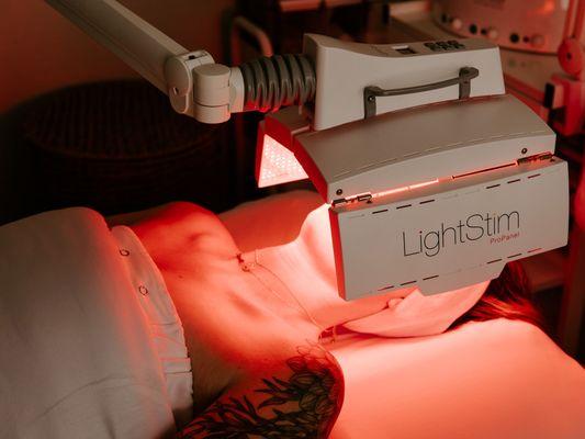 Add on the LightStim anti-aging pro panel to any facial or wax appointment.  We can treat face, chest and hands.