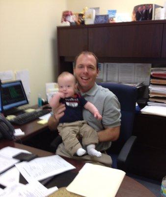 A special visitor stopping in to say hi to daddy