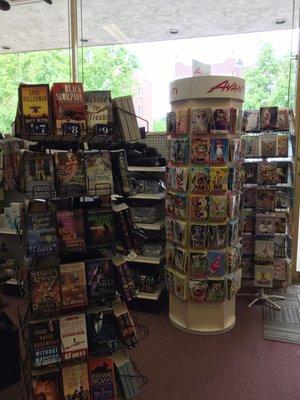 Greeting cards and paperbacks