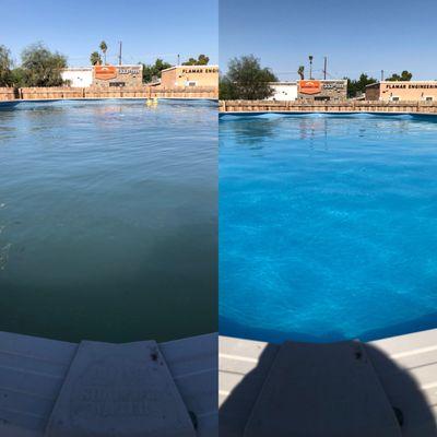 Swimming pool from very bad to crystal clear.