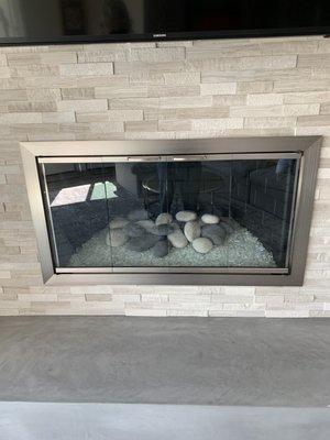 Creekside door fireglass and river rock