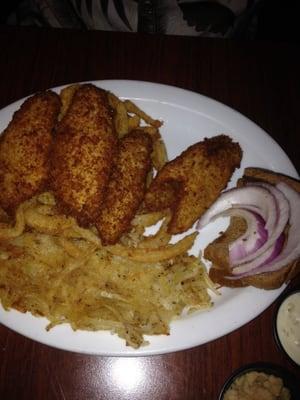 Lake perch with hash browns & onion haystacks