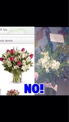 To the left is what we ordered, to the right is what we got. Definitely not what is advertised. #flowersofjoy #nebraska