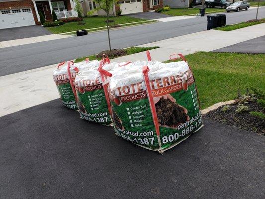 3 Terra totes of Garden soil.  With Free delivery to our driveway with 2 or more terra totes.