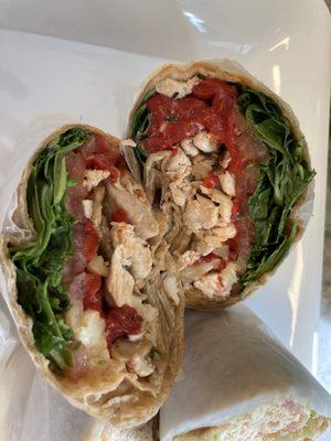 Wheat Wrap with roasted red pepper, mozzarella, chicken, arugula and balsamic vinaigrette