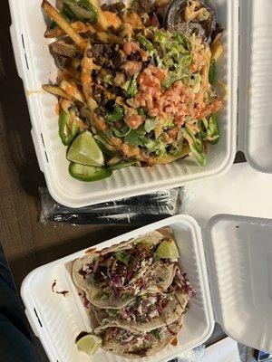 Korean pork Tacos & Carne Asada Fries