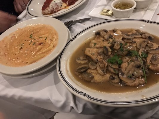 Chicken Marsala with penne a la vodka