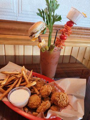 Loaded Bloody Mary and Boneless Wings abd Fries