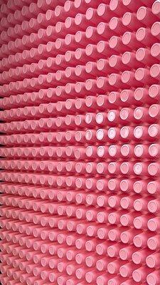 Think Pink (wall of pink cups)... Brest cancer awareness photo op