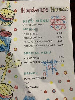 Kids menu