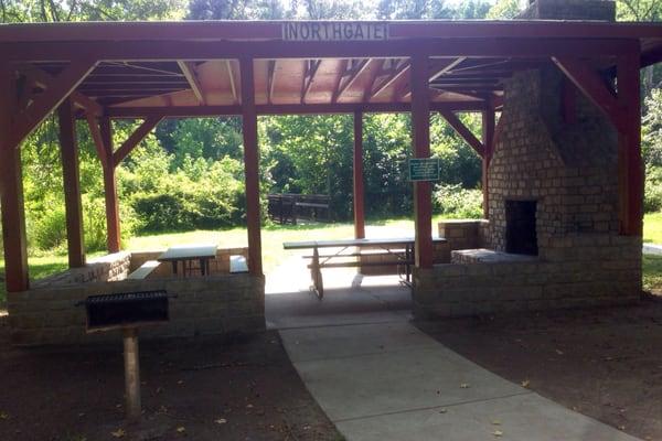 One of the shelters with grill and fireplace.