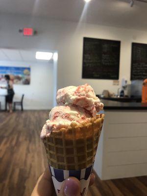 Strawberry cheesecake in a waffle cone