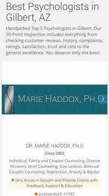 Top Rated Psychologist in Gilbert, AZ