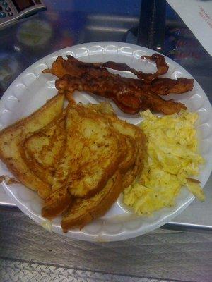 French toast scrambled eggs bacon