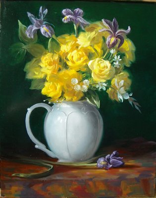 YELLOW ROSES WITH IRISES