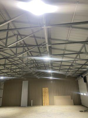 Lighting installed in a garage.