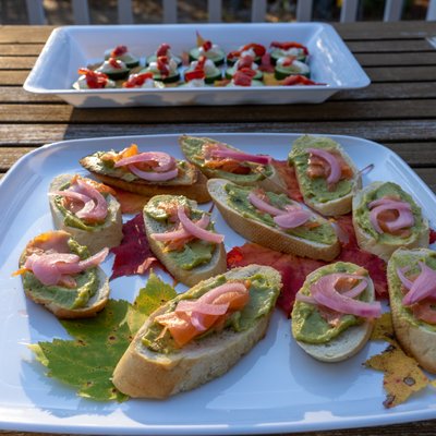 smoked salmon - avocado Crostinis