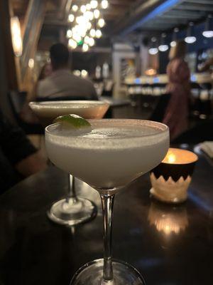 Key Lime Pie Martini (tasty but too thick and sweet) and Espresso Martini (perfection!). View of bar.