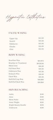 Updated price menu