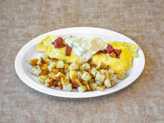 Pastrami Omelet with Home Fries