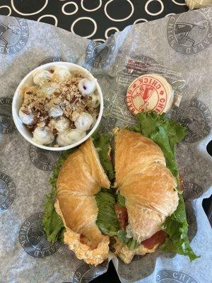 Buffalo Barclay Chicken Salad in Croissant Bacon cheese with Grape Salad