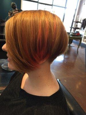 Springtime fun with an undercut with peachy pink peek-a-boobhighlights