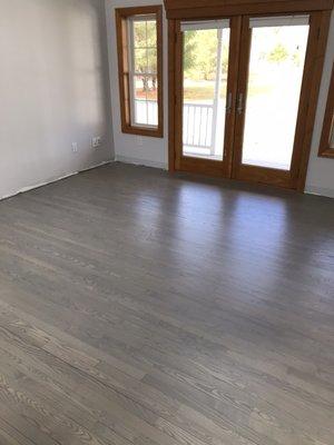 The same Ash flooring with a very modern gray stain!