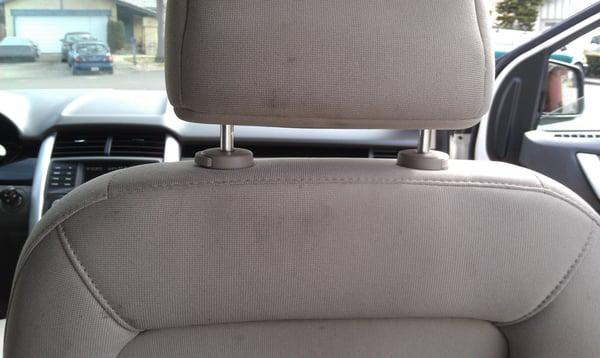 The back of the passenger seat after an interior detail that included a steam clean and shampoo.