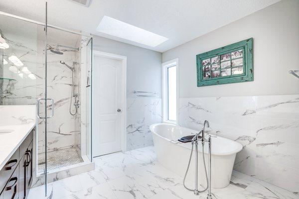 shower remodel with quartz tiles