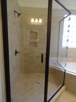 Tile Shower w/Glass Enclosure