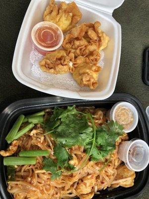 Crab Rangoon and pad Thai