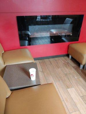 A fireplace in a Wendy's