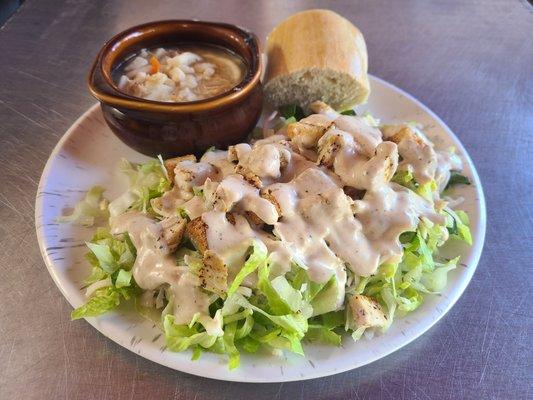 Chicken Noodle Soup & Caesar Salad