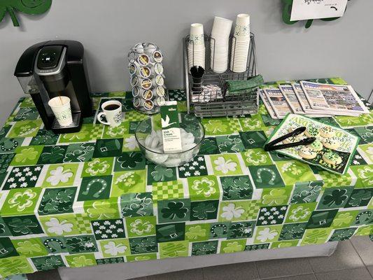 Free coffee and cookies for St Patrick's day!