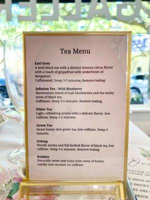 Tea menu