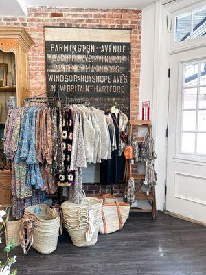 Views of the front of the store - a mix of antiques and  quality new goods, including slow fashion and quality apparel