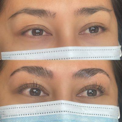 Brow lamination and lash lift combo