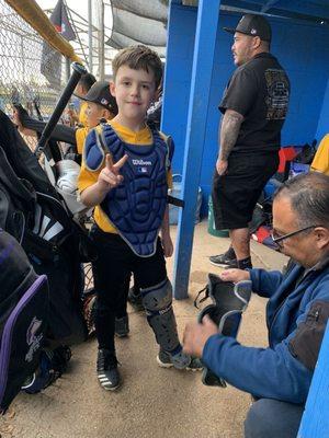 Catcher's gear, cleats, helmet and bat courtesy Second Wind Sports.