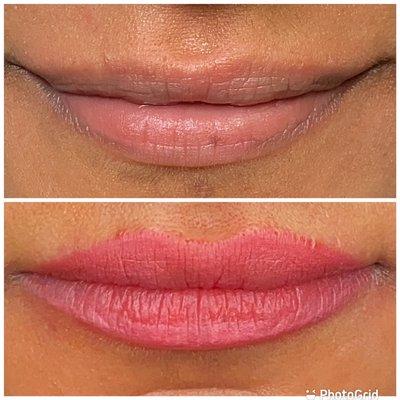 Permanent lipstick lip blush before and after