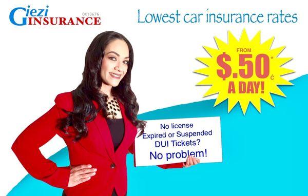 Car insurance form the lowest .50 a day when bundle.