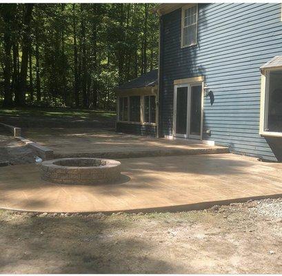 Patio, wall, and fire pit