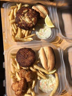 Crab cake platter and pick 2 with crabcake and fried scallops