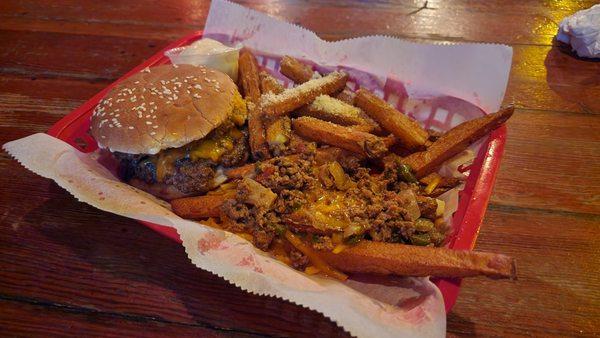 Cheeseburger with Truffle-Parm Fries & Cottage Fries